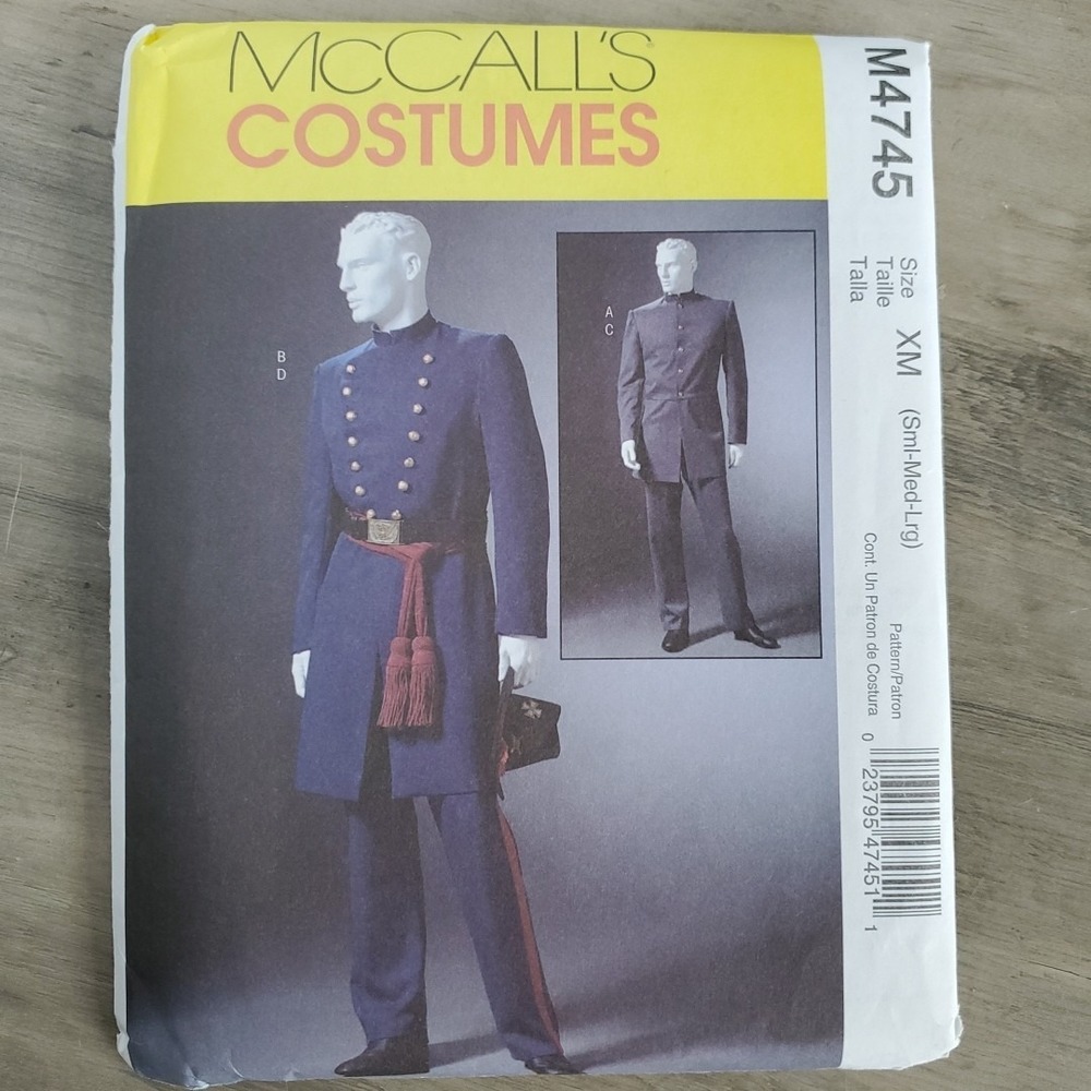 VTG Costumes Sewing Pattern McCall's M4745 Size XM Sm - Lg Mens Adult Open Cut